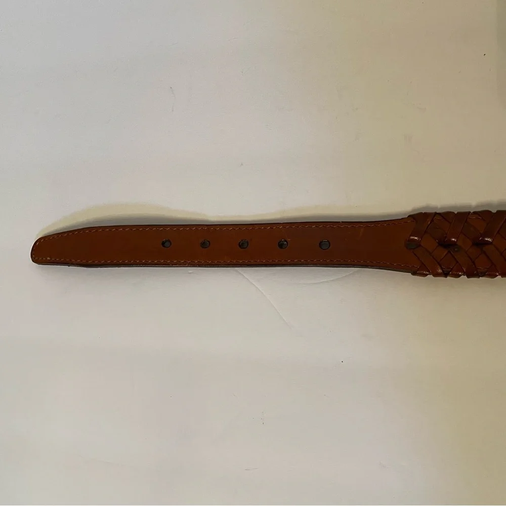 TORINO BELT BROWN LEATHER WOVEN & SMOOTH USA GOLD TONE ITALY BUCKLE SIZE 38